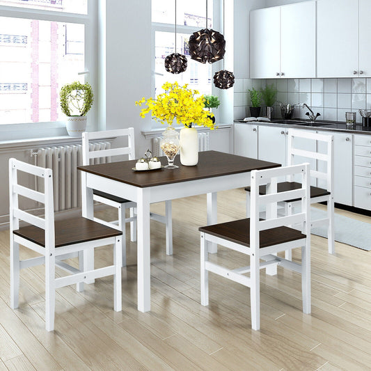 Juego de comedor compacto de cocina de madera maciza de 5 piezas - Nogal