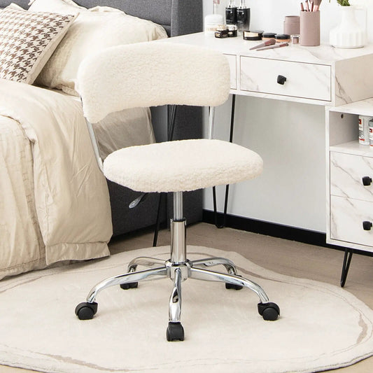 Sherpa Office Chair with adjustable-height swivel, white plush fabric, chrome base on Tampa Home & Garden Store