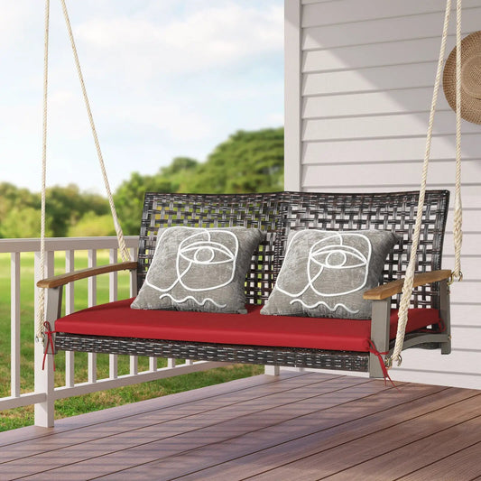 2-Person Rattan Hanging Porch Swing Chair-Red - Tampa Home & Garden Store