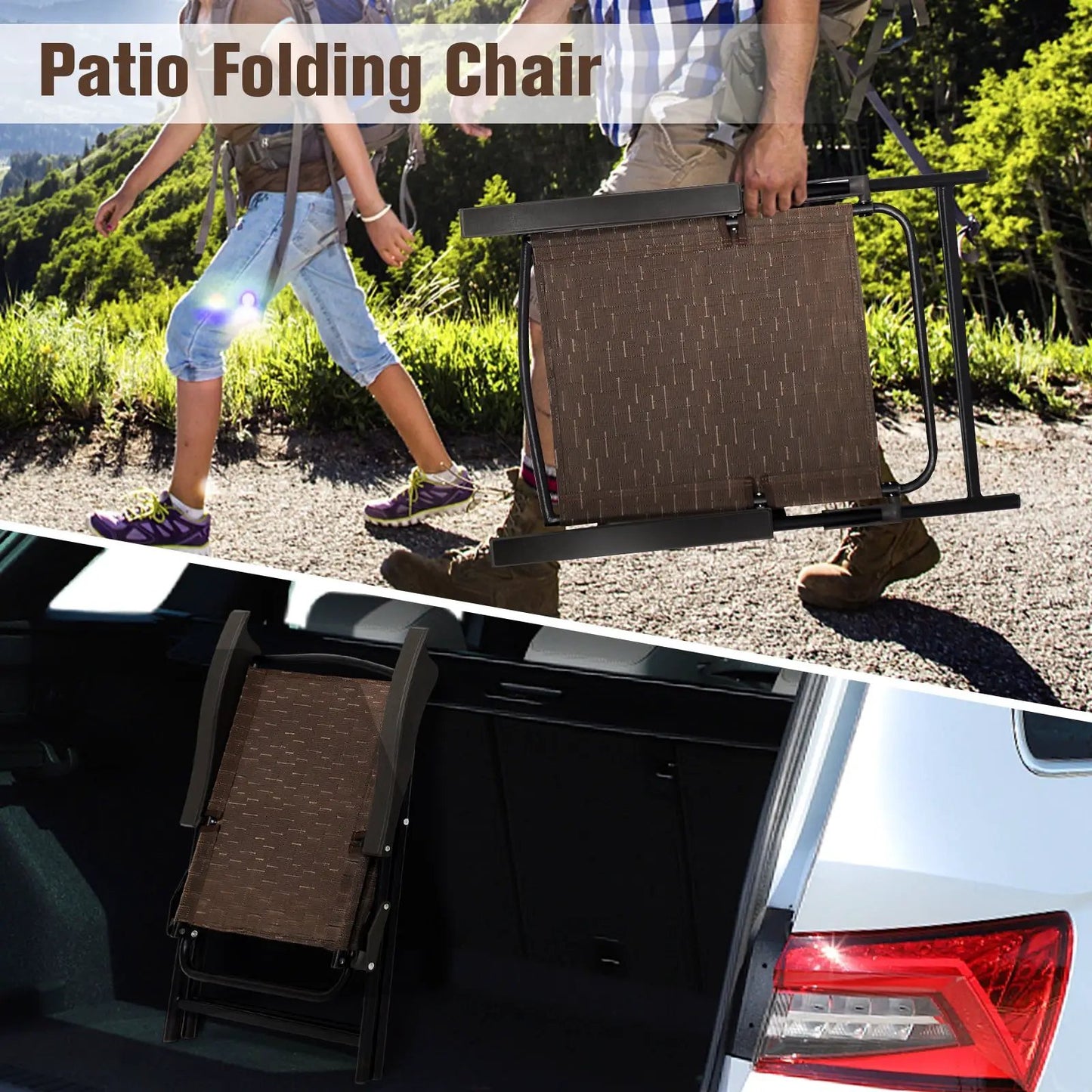 DirectDeals folding dining chairs with sling back armrests, brown woven seats, 4-pack on Tampa Home & Garden Store