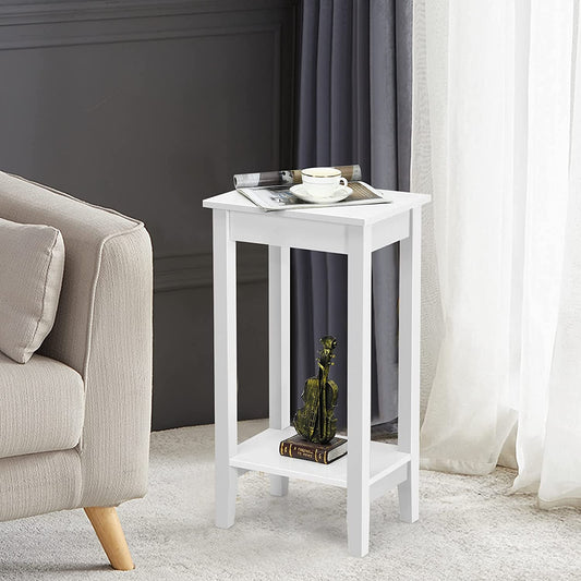 Set of 2 Versatile 2-Tier End Table with Storage Shelf-White - Tampa Home & Garden Store