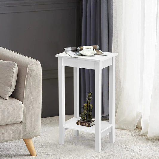 End tables set of 2, white two-tier with storage, shown beside sofa in living room on Tampa Home & Garden Store