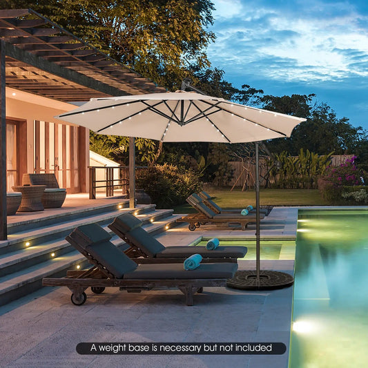 10 Feet Patio Solar Powered Cantilever Umbrella with Tilting System-Beige - Tampa Home & Garden Store