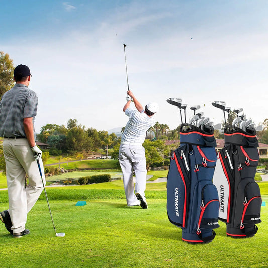 DirectDeals 9.5 Inch Golf Cart Bag with 14 Way Dividers, navy blue with red accents, set of 3 on Tampa Home & Garden Store
