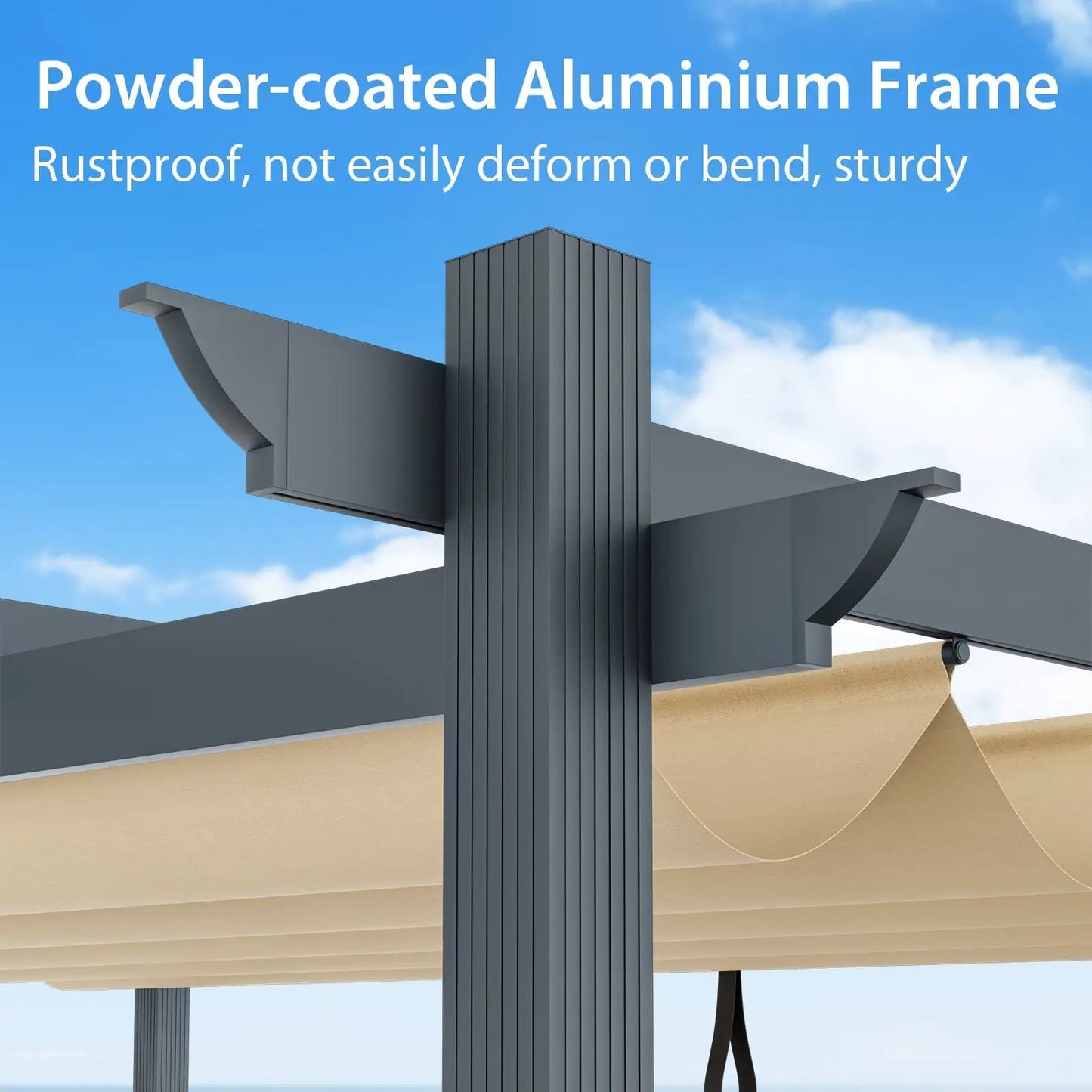 Outdoor Aluminum Retractable Pergola Canopy with beige fabric 10 x 13 ft on Tampa Home & Garden Store