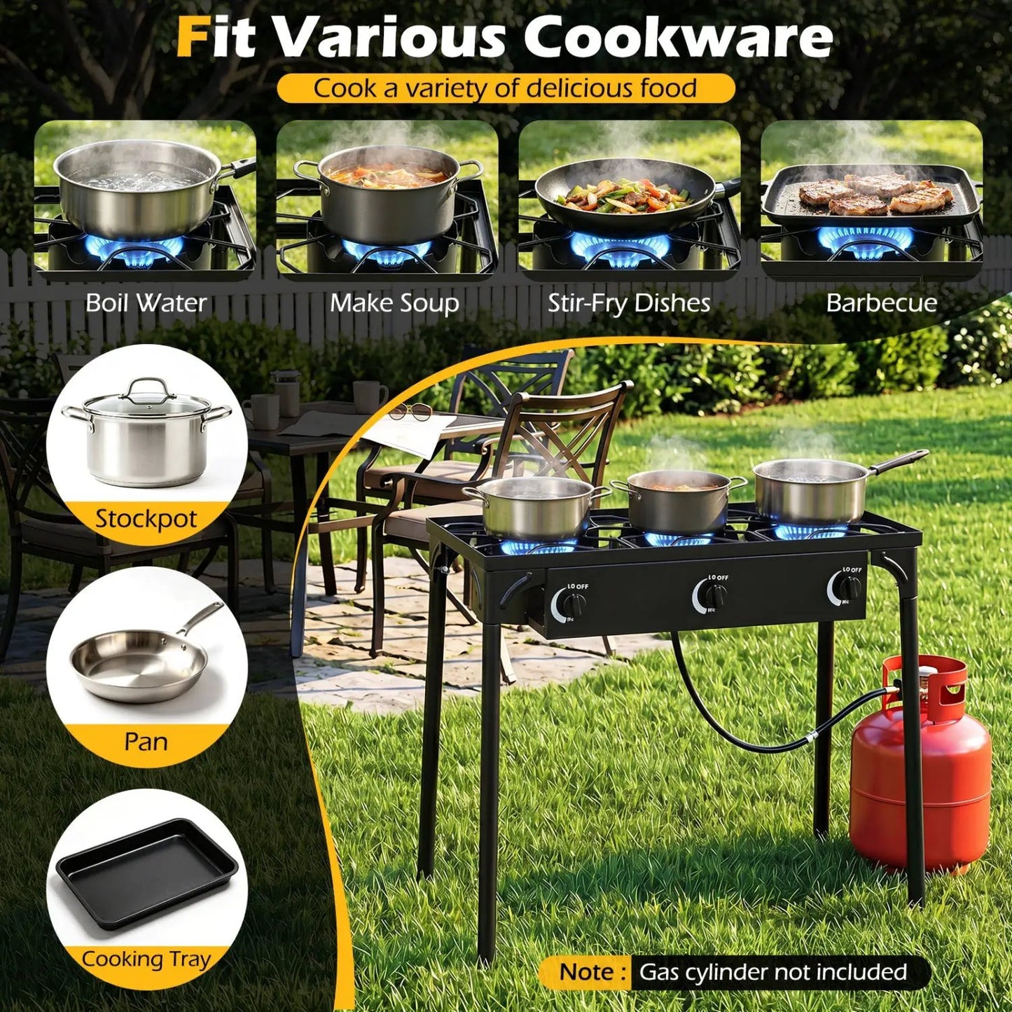 3 Burner Propane Stove 240000 BTU Outdoor Grill