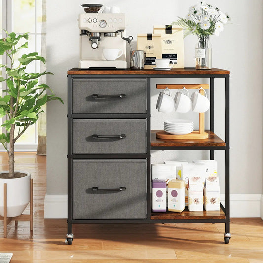 3 Drawer Mobile File Cabinet with Charging Station on black metal frame with wood top on Tampa Home & Garden Store