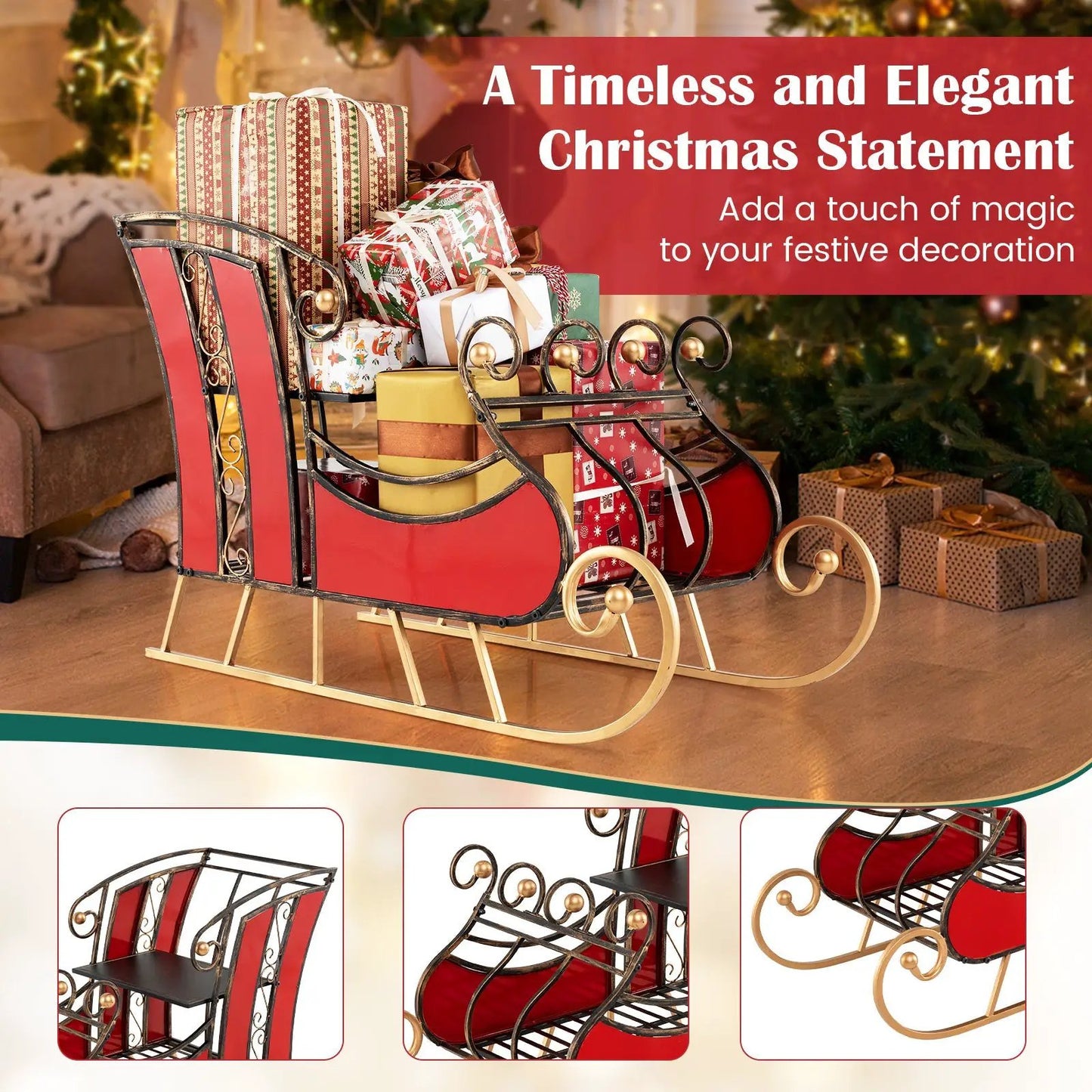 3 Ft Christmas Metal Sleigh Decoration Storage