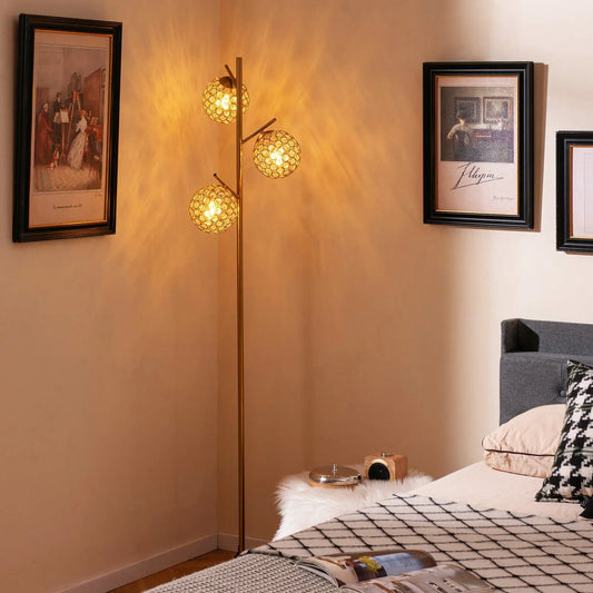 3-Globe Floor Lamp DirectDeals with brass finish three globe shades foot switch E26 bases on Tampa Home & Garden Store