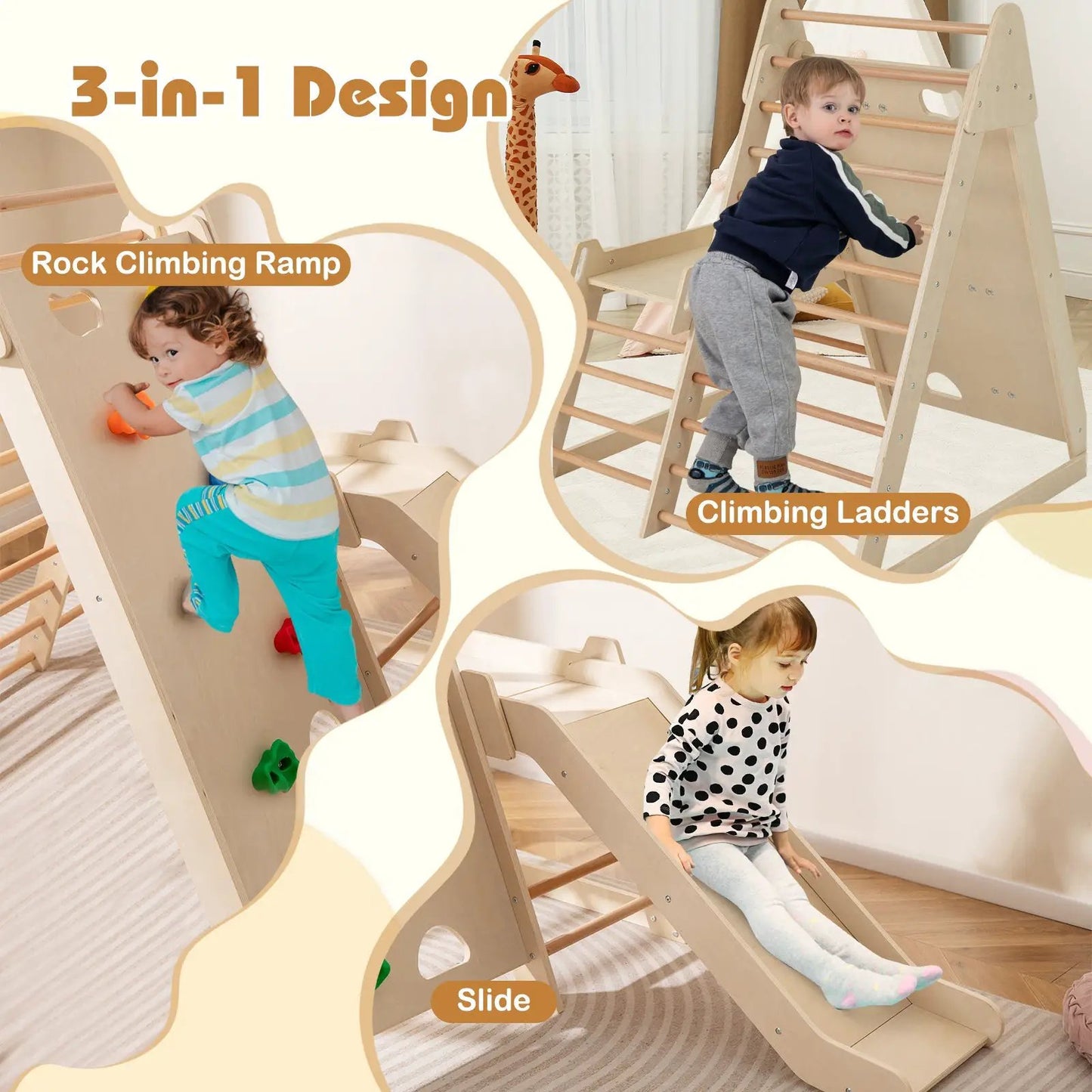 3-in-1 Jungle Gym Indoor Playground with rock-climbing ramp, ladders, slide DirectDeals on Tampa Home & Garden Store