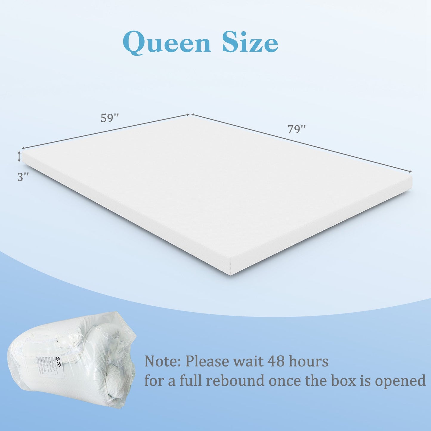 3 Inch Gel-Infused Memory Foam Mattress Topper with Removable Cover-King Size - Tampa Home & Garden Store