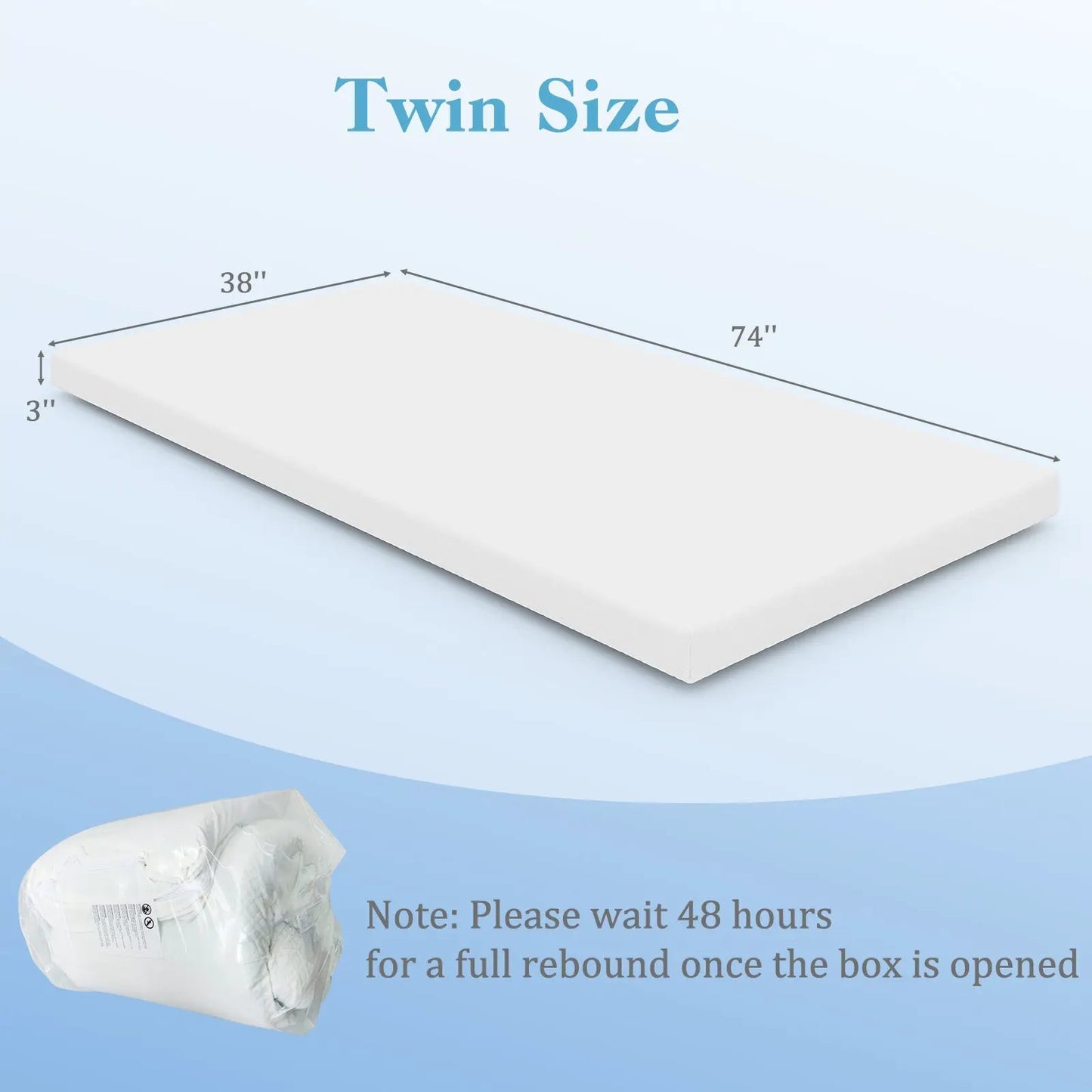 3 Inch Gel-Infused Memory Foam Mattress Topper with Removable Cover-King Size - Tampa Home & Garden Store