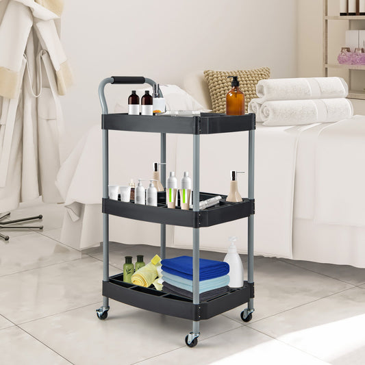 Carrito utilitario de 3 capas para detalles de herramientas, organizador de herramientas, carrito móvil con ruedas y múltiples divisores, color negro