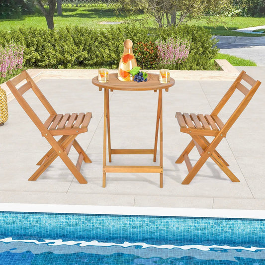 3 Pieces Folding Patio Bistro Set with Slatted Tabletop - Tampa Home & Garden Store