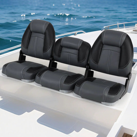 3-pack folding boat seats with 28D sponge padding in black-gray vinyl on Tampa Home & Garden Store