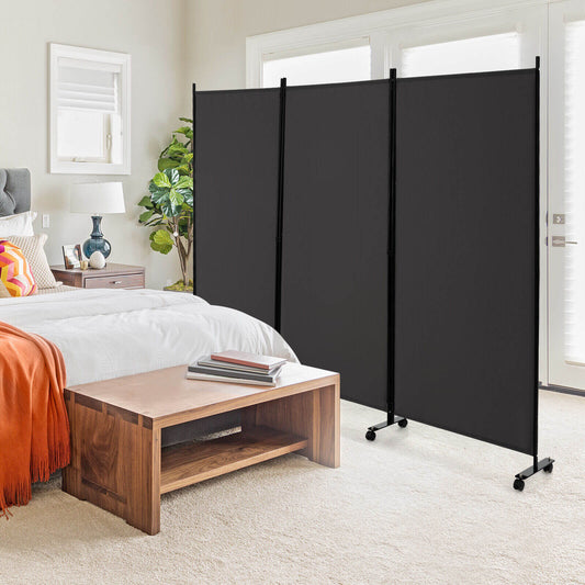 3 Panel Folding Room Divider with Lockable Wheels-Gray - Tampa Home & Garden Store