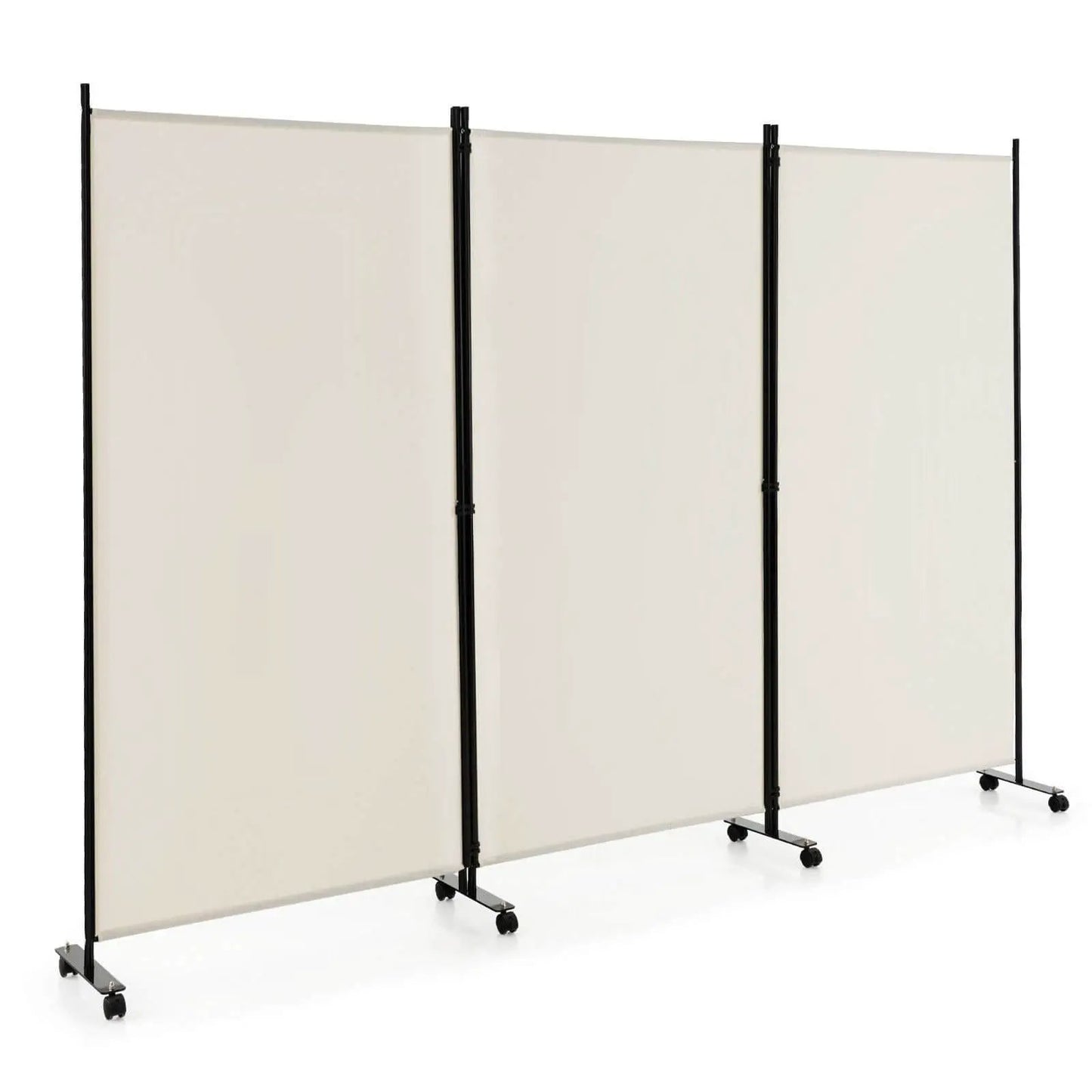 3 Panel Folding Room Divider with Lockable Wheels-Gray - Tampa Home & Garden Store