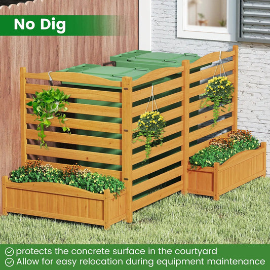 Wood air-conditioner fence with planter boxes, 3-panel natural wood privacy screen on Tampa Home & Garden Store
