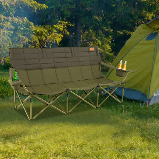 3 Person Folding Camping Chair with 2 Cup Holders, khaki cotton padding storage bag GemGear on Tampa Home & Garden Store