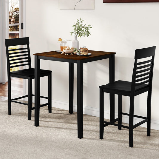 3-Piece Counter-Height Dining Table Set for 2 with Rubber Wood Frame and Footrest