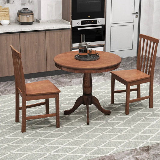 3 Piece Wooden Dining Table and Chair Set round pedestal table with 3 chairs in warm brown wood on Tampa Home & Garden Store