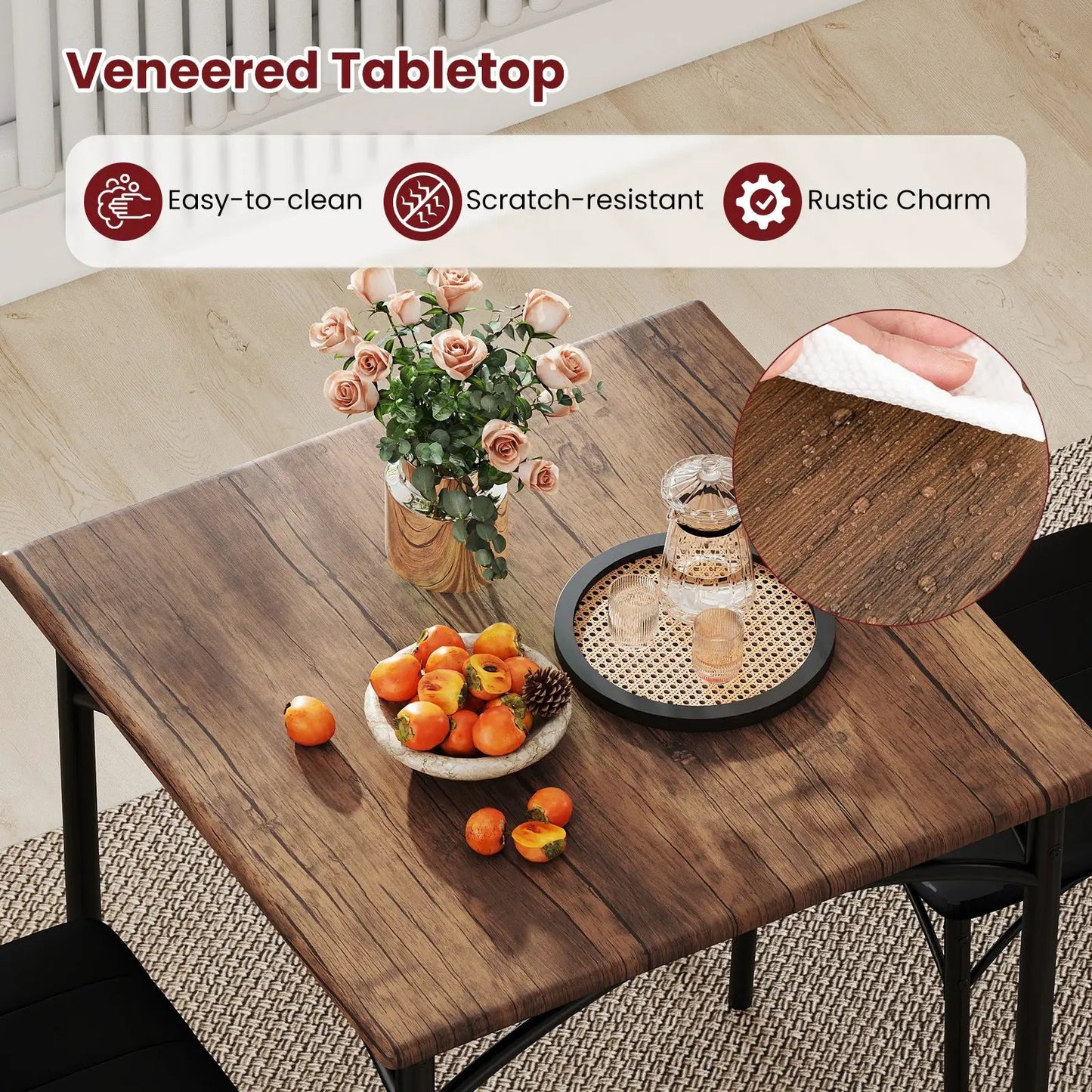 3-Piece square dining table set with 2 chairs in warm wood veneer by DirectDeals on Tampa Home & Garden Store