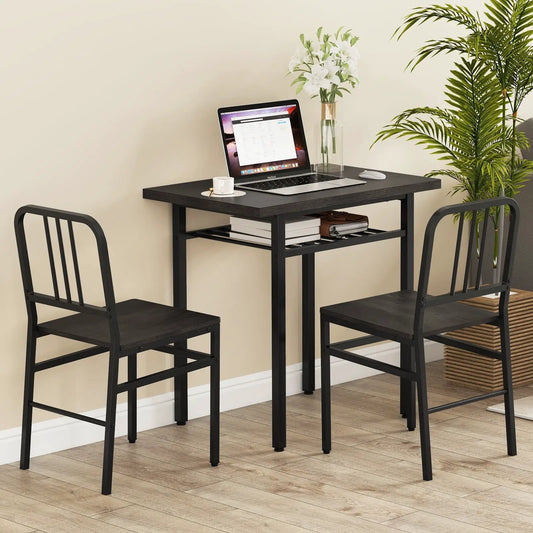 3-Piece Rectangular Dining Table Set with black metal frame wood-top table two stools on Tampa Home & Garden Store