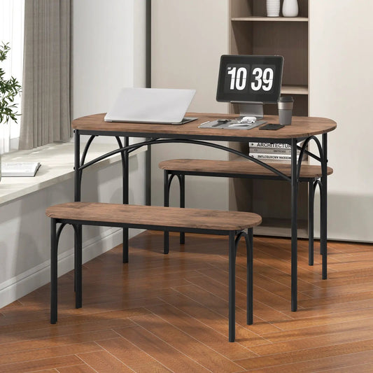 Three piece dining set for four with wooden tabletop and black metal frame on Tampa Home & Garden Store