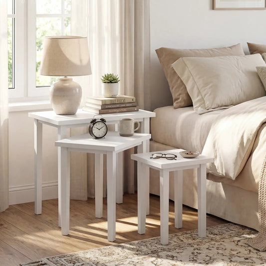 Farmhouse 3-Piece Rectangle Side Table Set white nesting end tables in three sizes DirectDeals on Tampa Home & Garden Store