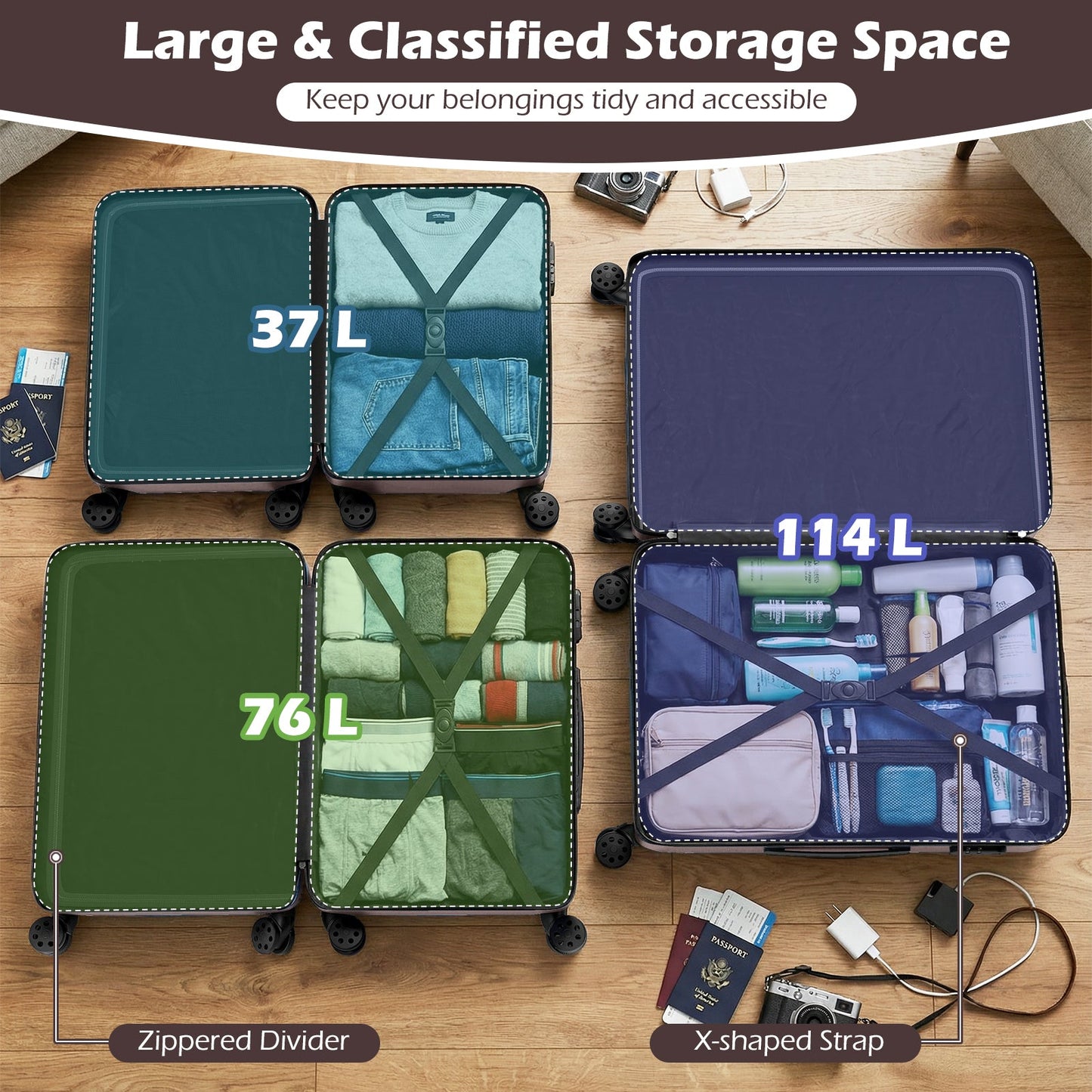 GemGear 3-Piece Hardside Luggage Set 20/24/28 in teal, green, blue exteriors on Tampa Home & Garden Store