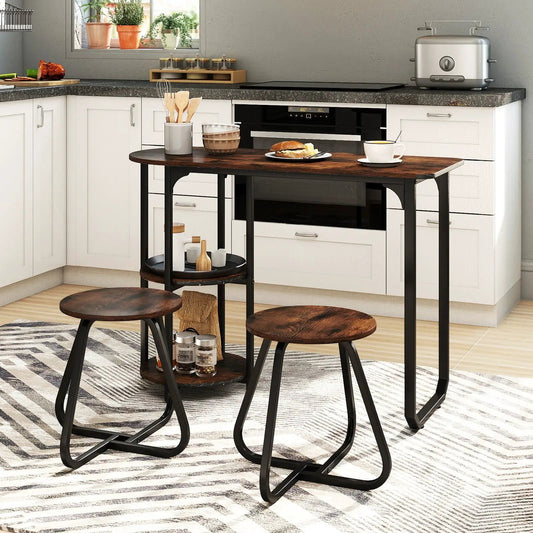 3-Piece industrial dining set for small spaces with dark wood top and black metal legs on Tampa Home & Garden Store