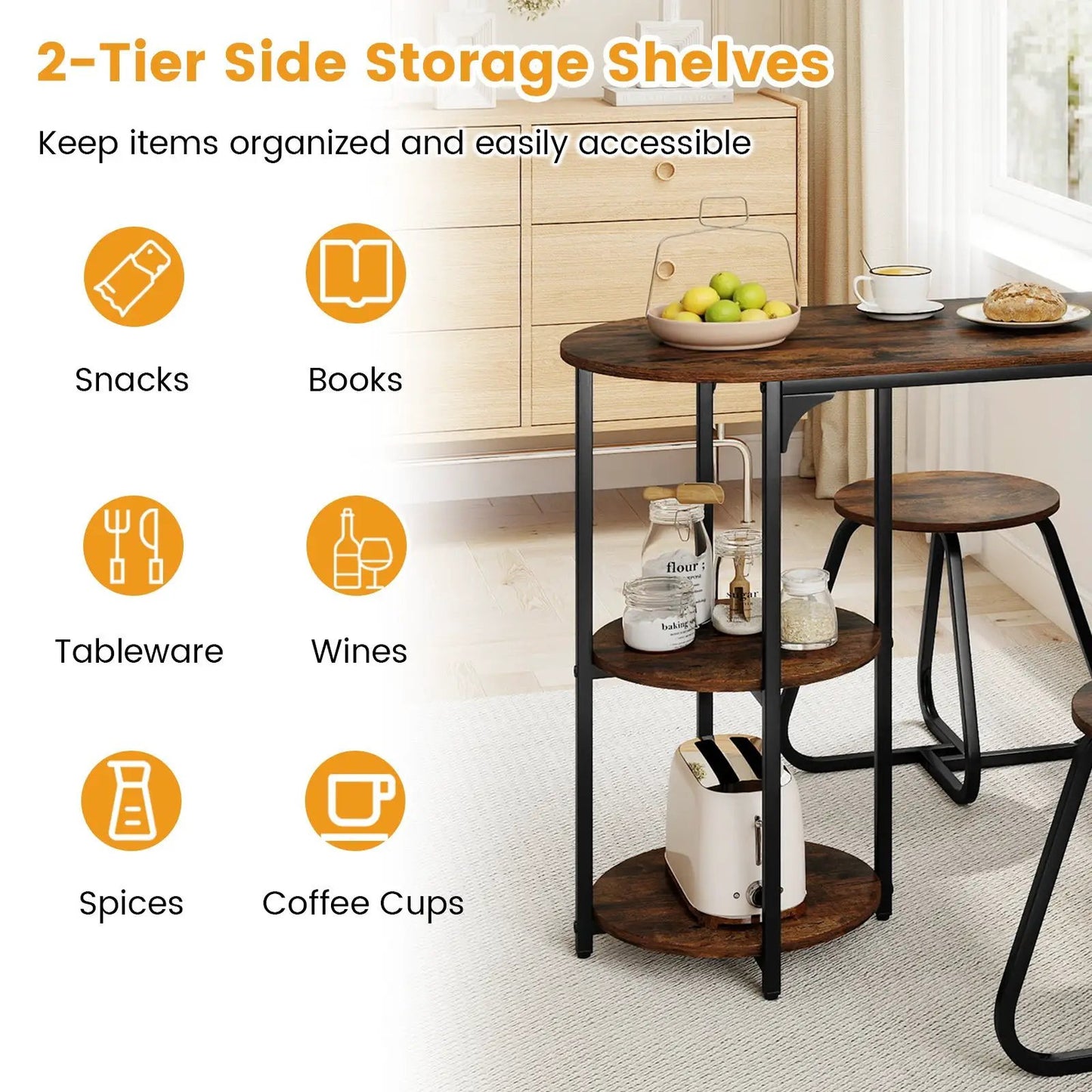 Industrial Dining Table Set For Small Spaces with dark wood top and black metal legs on Tampa Home & Garden Store