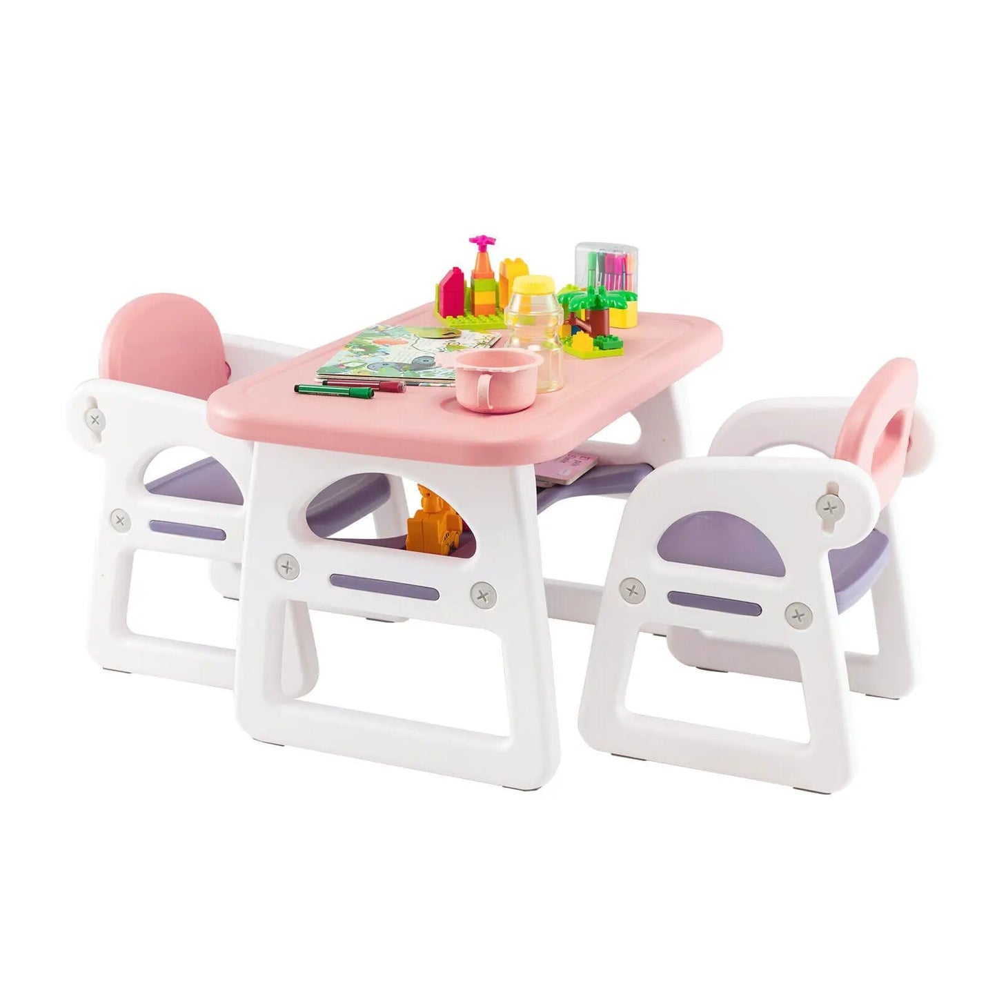 Kids table and chair set with building blocks pink and white DirectDeals on Tampa Home & Garden Store
