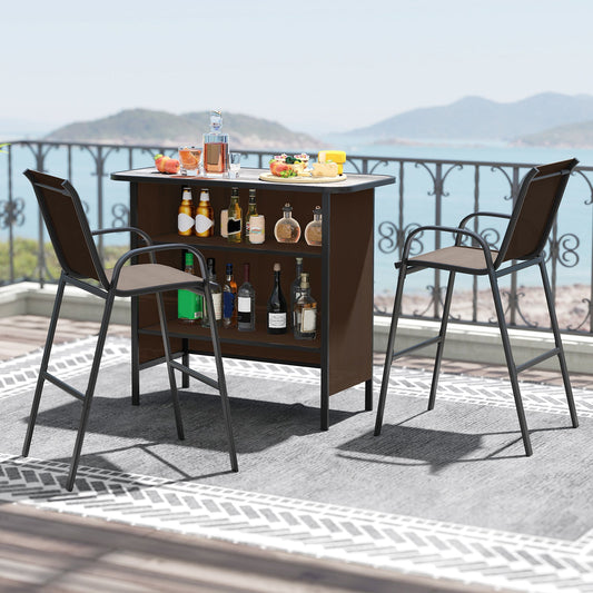 3 Piece Outdoor Bar Set with Footrest and 2-Tier Shelf - Tampa Home & Garden Store