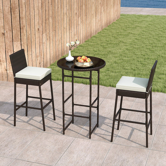 3 Piece Outdoor Bar Set Patio Heavy-Duty Metal Barstool and Table Set-White - Tampa Home & Garden Store