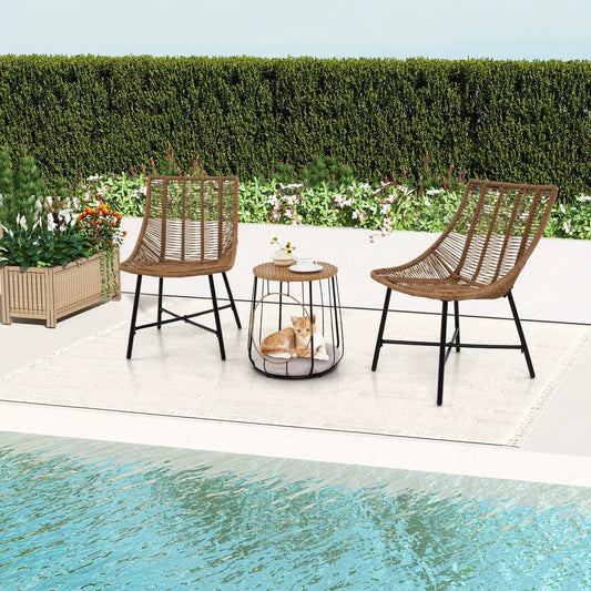3 Piece Outdoor Furniture Set with Pet Housefor Patio Yard-Brown - Tampa Home & Garden Store