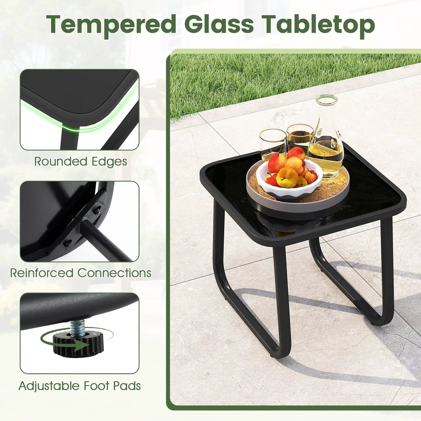 Outdoor rocking bistro set with porch rockers, black tempered glass tabletop, 3-piece set on Tampa Home & Garden Store