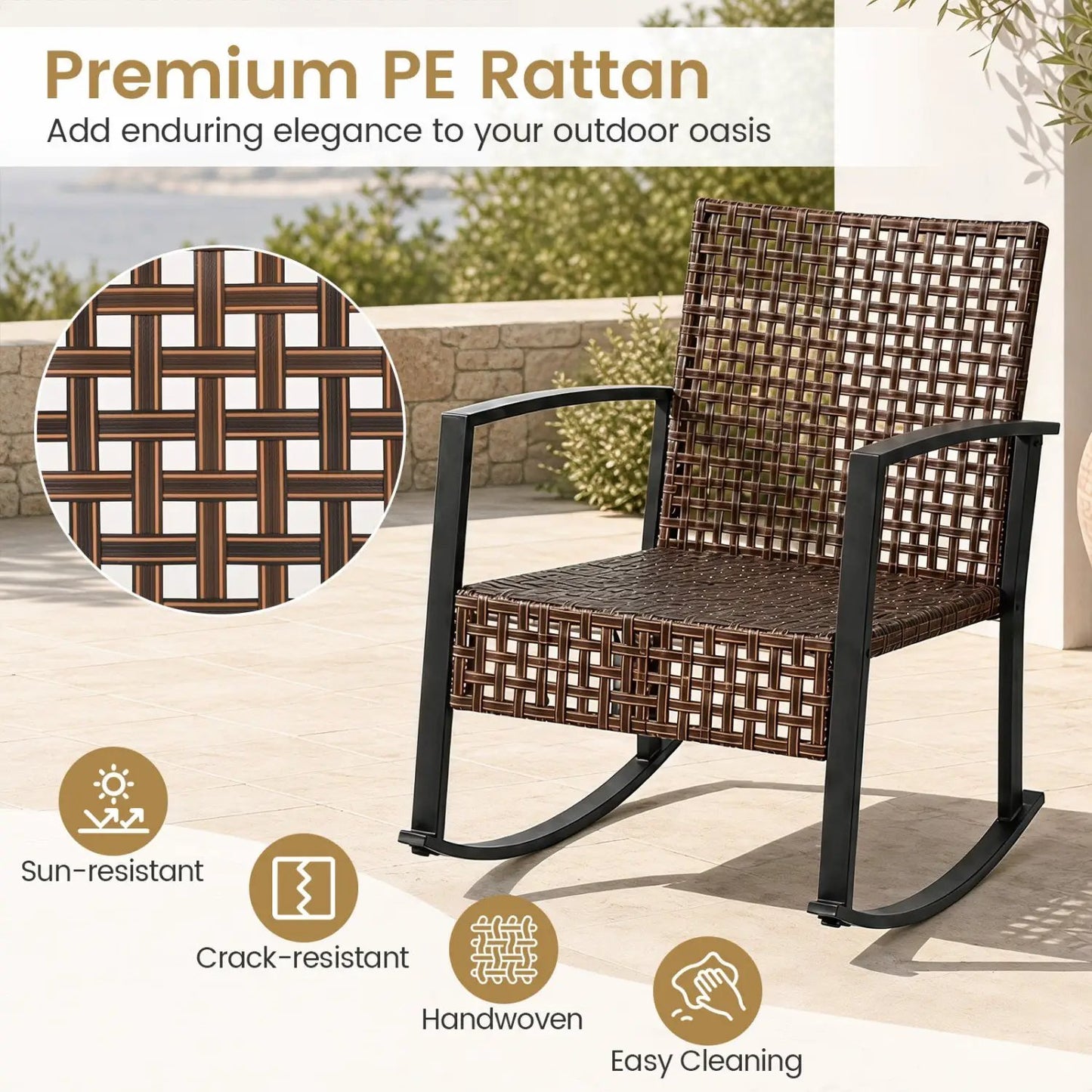 3-Piece Rocking Chair Patio Set with Glass Table