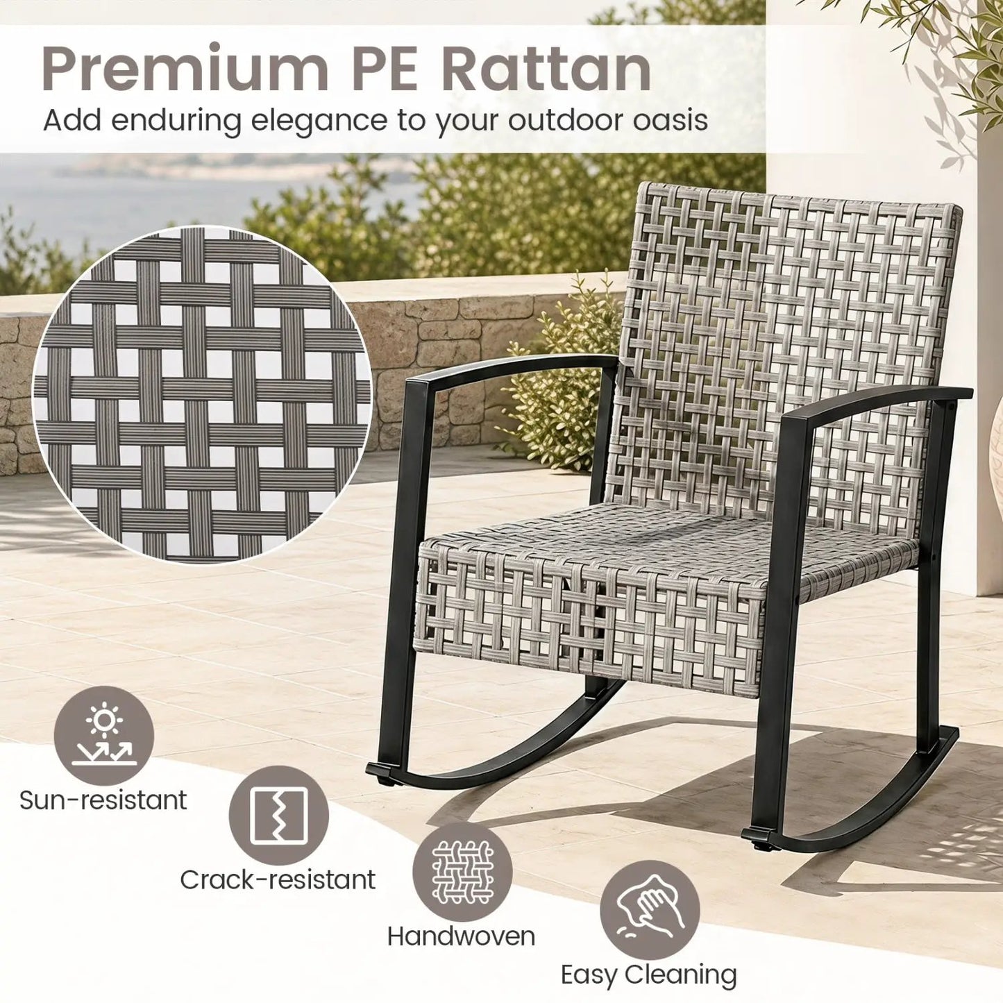 Outdoor Rocking Chair Set and Coffee Table Gray