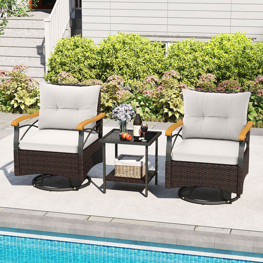 3 Piece Outdoor Swivel Chair Set with Tempered Glass Side Table - Tampa Home & Garden Store