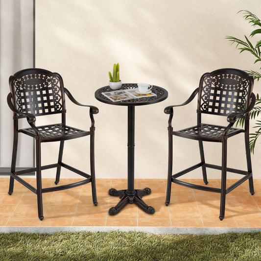 3 Piece Patio Bar Set Outdoor Cast Aluminum Round High Top Table 2 Counter Height Bar Stools - Tampa Home & Garden Store