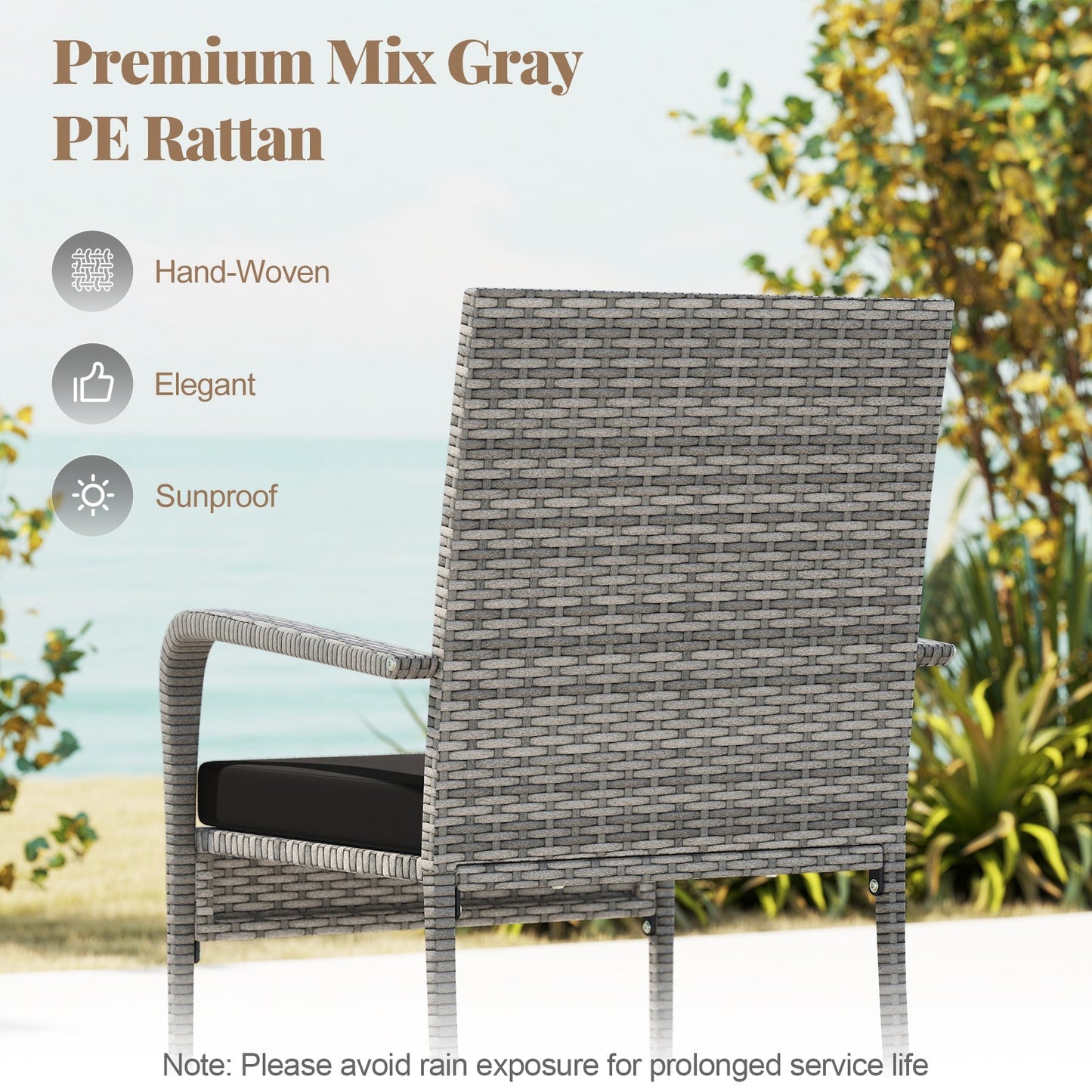 Patio furniture set with cushions and glass table in hand-woven gray PE rattan DirectDeals on Tampa Home & Garden Store
