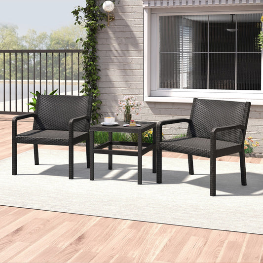 3 Piece Patio Furniture Set with 2 Modern Rattan Armchair and 25 Inch Squire Side Table-Black - Tampa Home & Garden Store