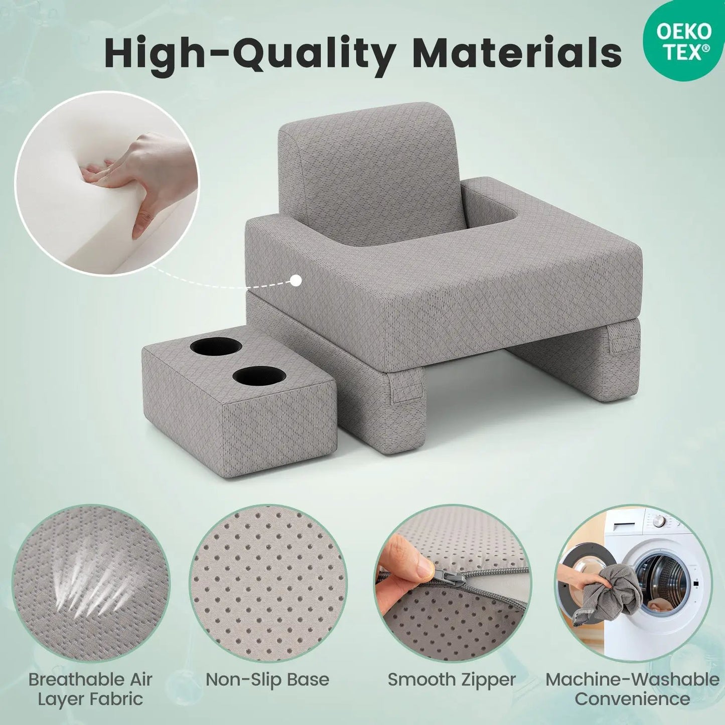 3-Piece Reading Pillow Set with Coaster Lap Desk in gray fabric with cup holders on Tampa Home & Garden Store