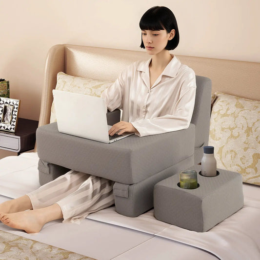 3-Piece Reading Pillow Set with Coaster Lap Desk, gray fabric, laptop-ready on Tampa Home & Garden Store