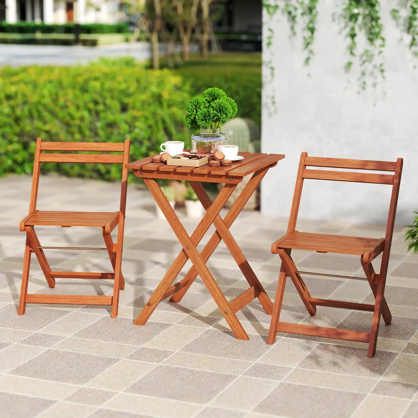 3 Piece Solid Wood Furniture Set with 2 Folding Chairs - Tampa Home & Garden Store