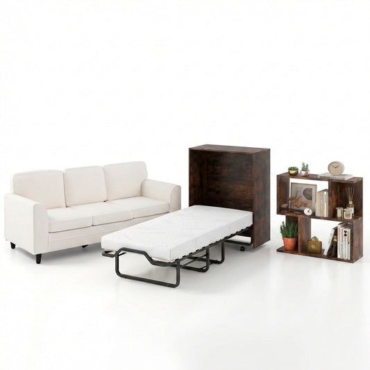 3-Piece Space-Saving Living Room with Teddy Sofa Display Bookshelf & Foldable Murphy Bed - Tampa Home & Garden Store