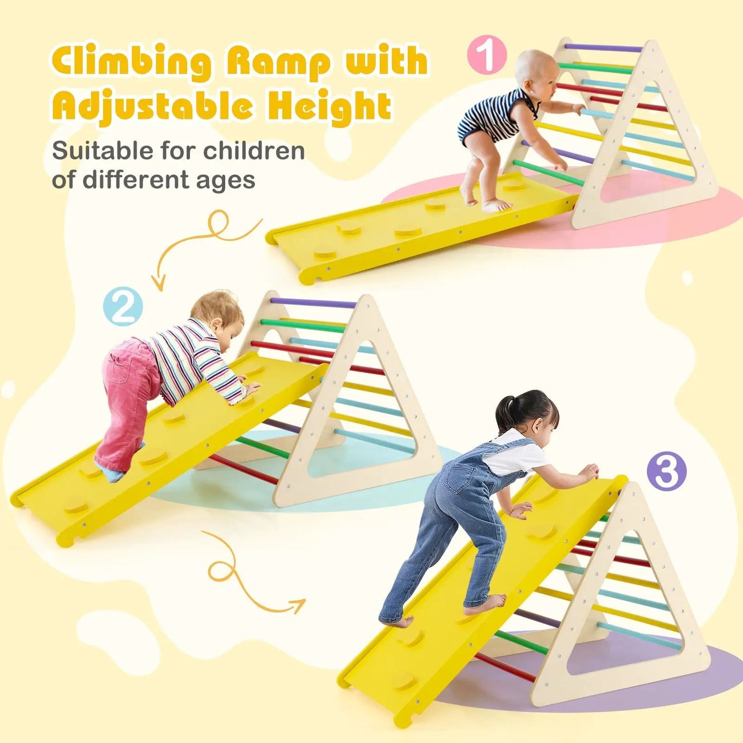 3 Piece Toddler Triangle Set Montessori with 2 Climbing Triangles and 1 Ramp-Colorful - Tampa Home & Garden Store