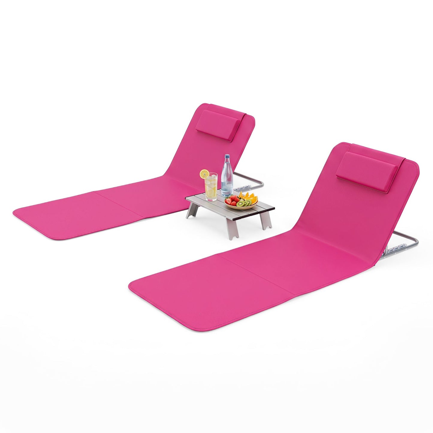 3-Piece pink beach lounge chair set with adjustable recline and table; two chairs and table on Tampa Home & Garden Store