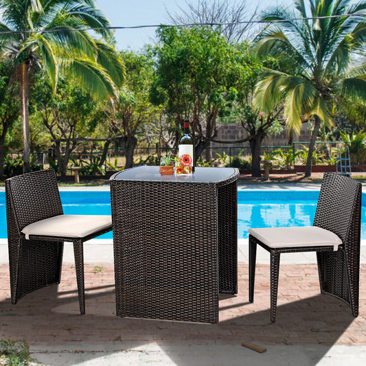 3 Pieces Cushioned Wicker Patio Bistro Set with No Assembly Needed - Tampa Home & Garden Store